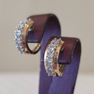 Prong-Set Pave Cubic Zirconia Vermiel Sterling Silver 925 Huggie Hoop Earrings